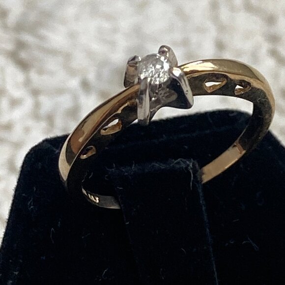 Diamond Solitaire Ring with Heart Accents in Yellow Gold Perfect for Valentine's - Picture 6 of 12